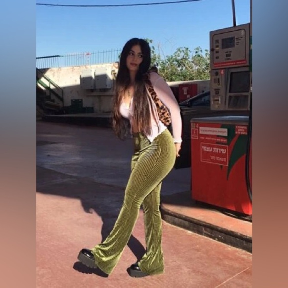 Green Velvet Flare Pants